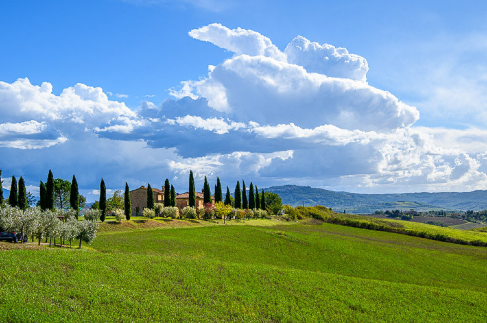Toscaans landscahp met cipressen - oprijlaan - huis
